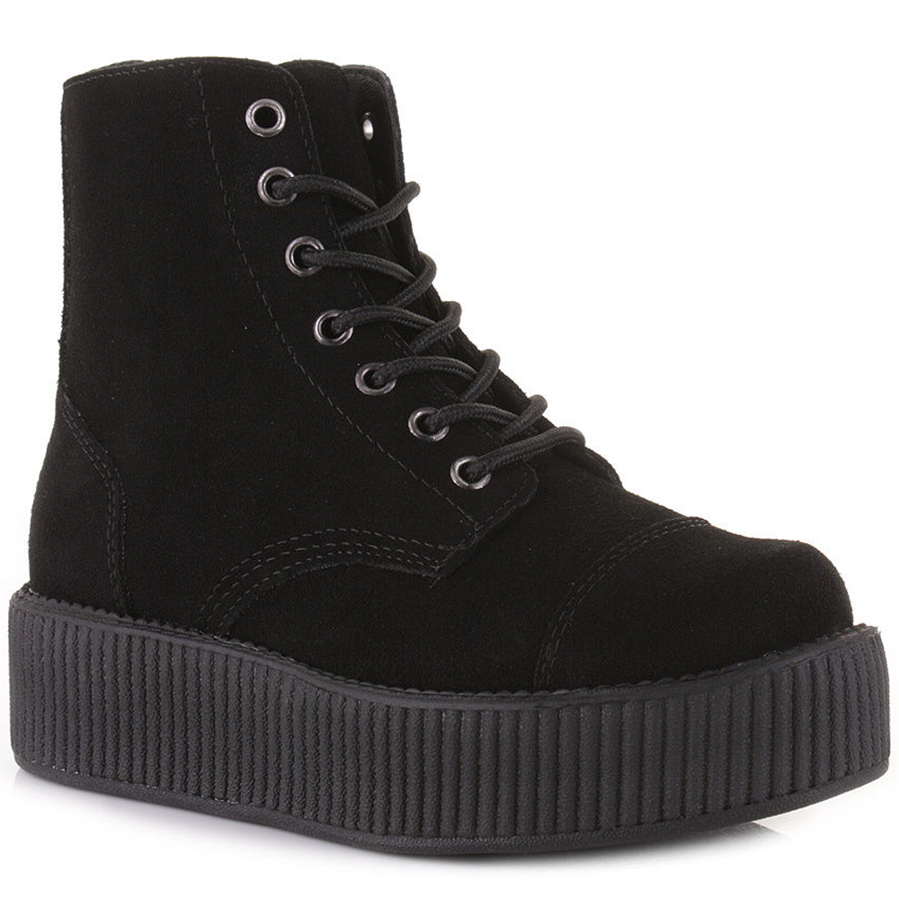 T.U.K Black Eyelet Creeper Boots Applejack Edinburgh