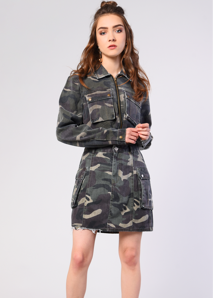 Glamorous Camo Cropped Denim Jacket