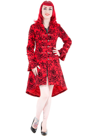Hearts and Roses London - Red Flocked Tattoo Coat