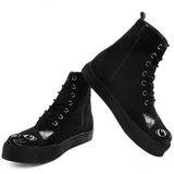 T.U.K -  Black Faux Suede Embroidered Kitty Combat Boot Sneaker