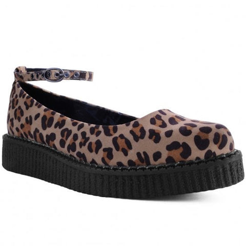 T.U.K - Leopard Print Ballet Ankle Strap Creeper Flats SIZE UK 6