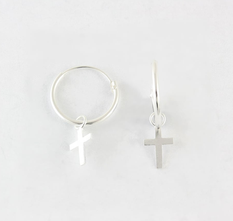 Kingsley Ryan - Dangly Cross Silver Ear Hoops