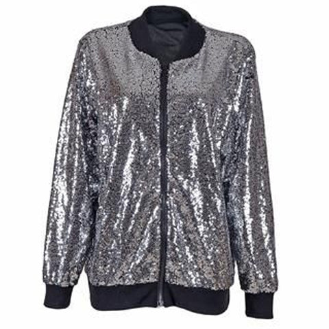 Sequin Bomber Jacket Silver
